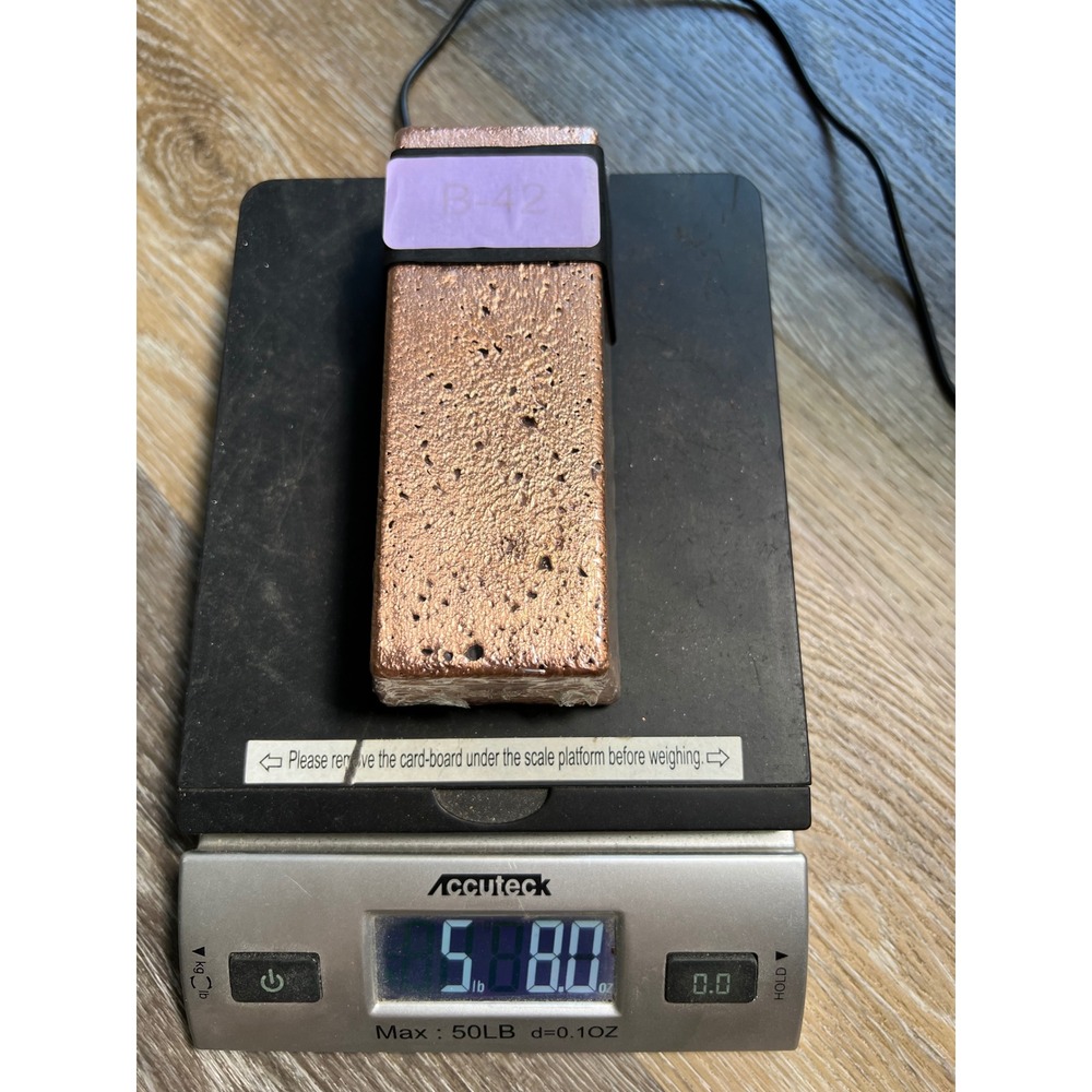 Copper Bullion Bar Unisex 5lb 8oz Copper Cast Textured Ingot